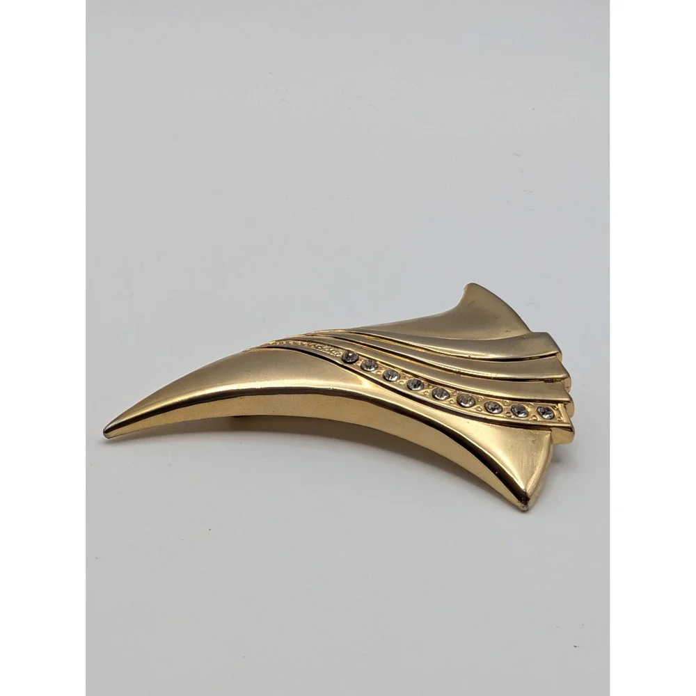 Vintage Gold Tone Rhinestone Sailboat Brooch Pin Abstract Modernist‎ Nautical